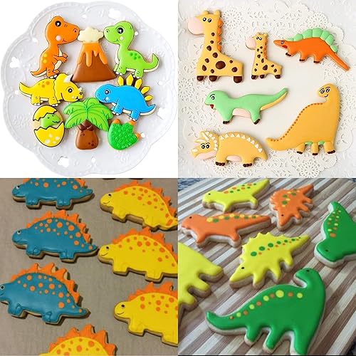 Miniatura 2 de ISZW - Juego de 12 cortadores de galletas de dinosaurio, moldes de acero inoxidable para hornear, moldes de metal para hornear para niños, moldes de