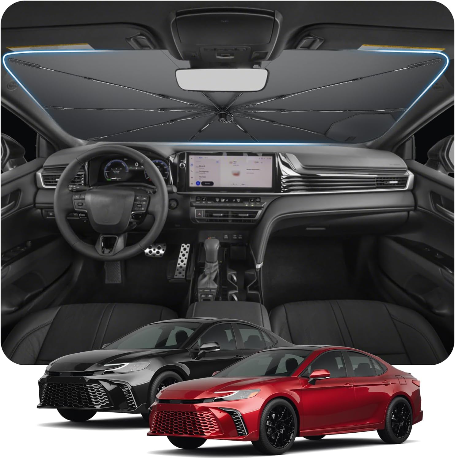 for 2025-2026 Toyota Camry Windshield Sunshade Umbrella Custom Fit Windshield Sun Protector, 6-Layer Heat-Resistant Fabric, Ultra-Strong Fiberglass Frame, Quick Setup (for 2025-2026 Toyota Camry)