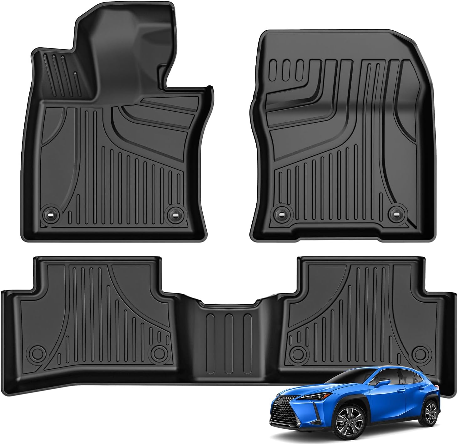 Automotive Floor Mats for Lexus UX/UX Hybrid 2018-2023 All Models, Heavy Duty TPE All Weather Car Floor Mats, 1st & 2nd Row Full Set Rubber Floor Liners, Anti Skid Car Mats, Black
