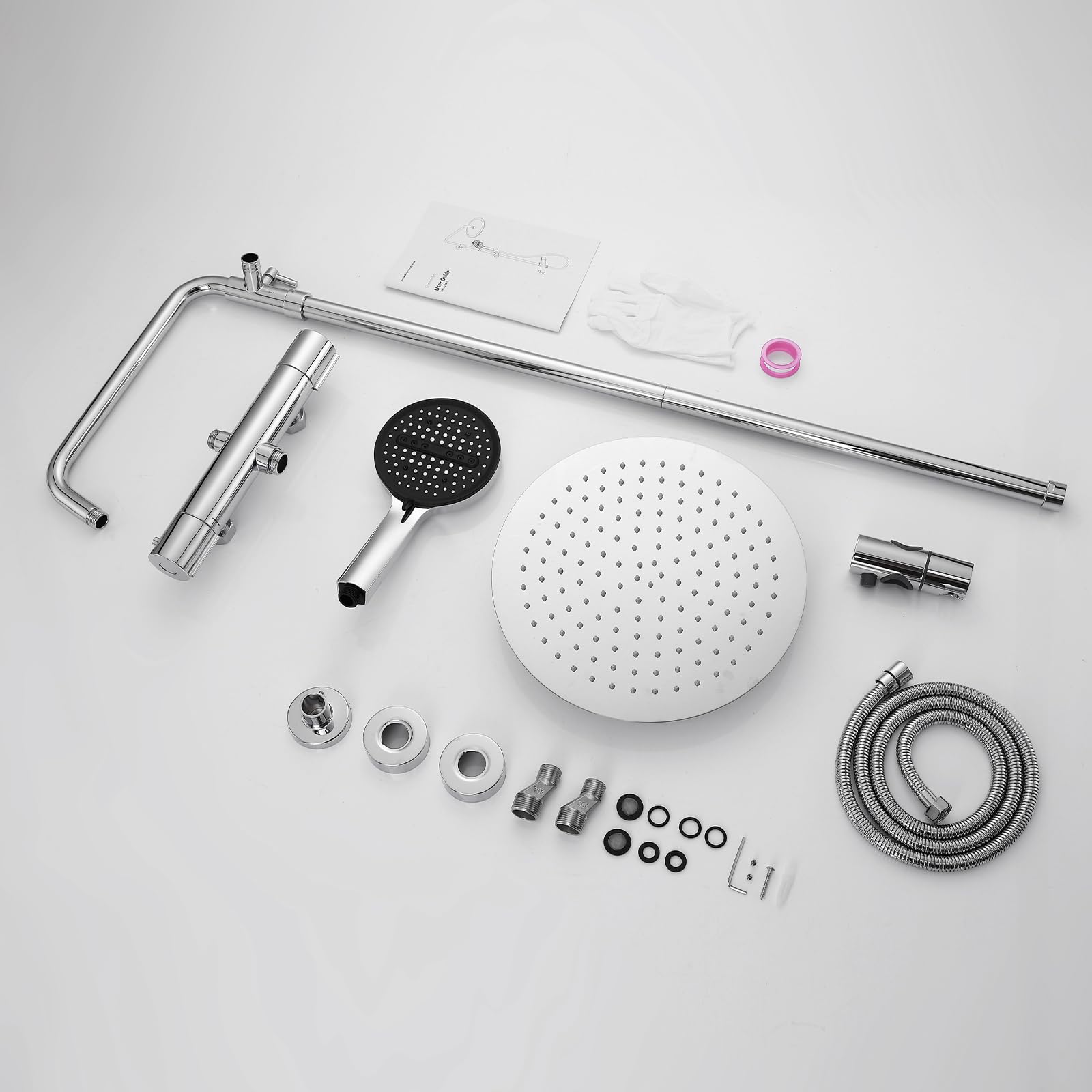 HOMELODY Duschsystem mit Thermostat Chrom, 300 mm Regendusche | 6 Funktionen Handbrause, Duscharmatur Edelstahl Regendusche mit Armatur, Duscharmatur Komplettset