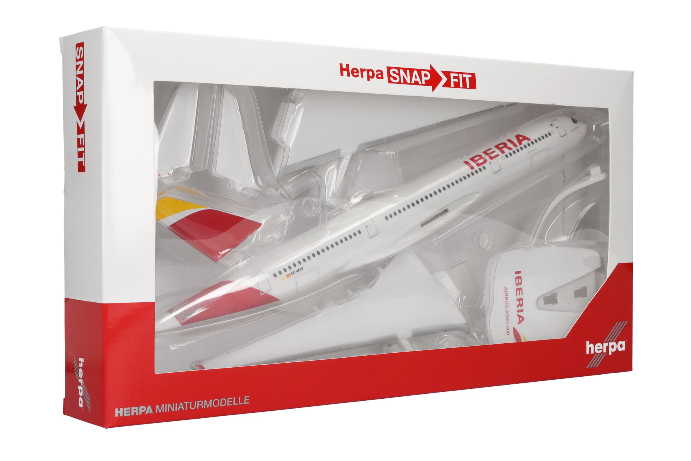 Herpa Snap-Fit Modellflugzeug Iberia Airbus A350-900 – EC-MXV “Plácido Domingo", Miniatur im Maßstab 1:200, Sammlerstück, Modell mit Standfuß, Kunststoff, Farbig, Weiß