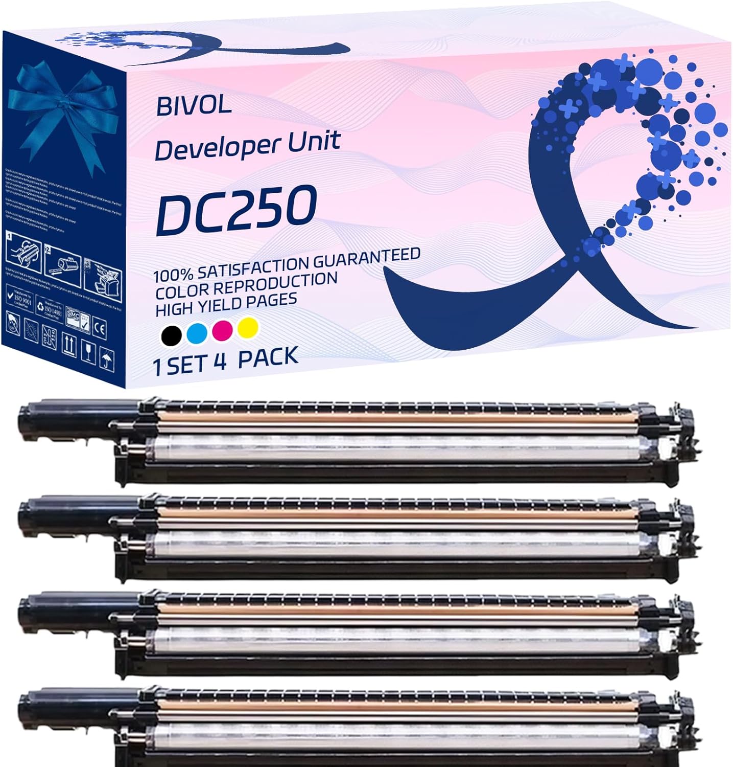 DC250 Developer Unit Compatible for Xerox DocuColor DC240 DC242 DC250 DC252 and DC260 Printers, with Chip, High Yield 100000 Pages, Vivid Colors (4-Pack BK/C/M/Y)