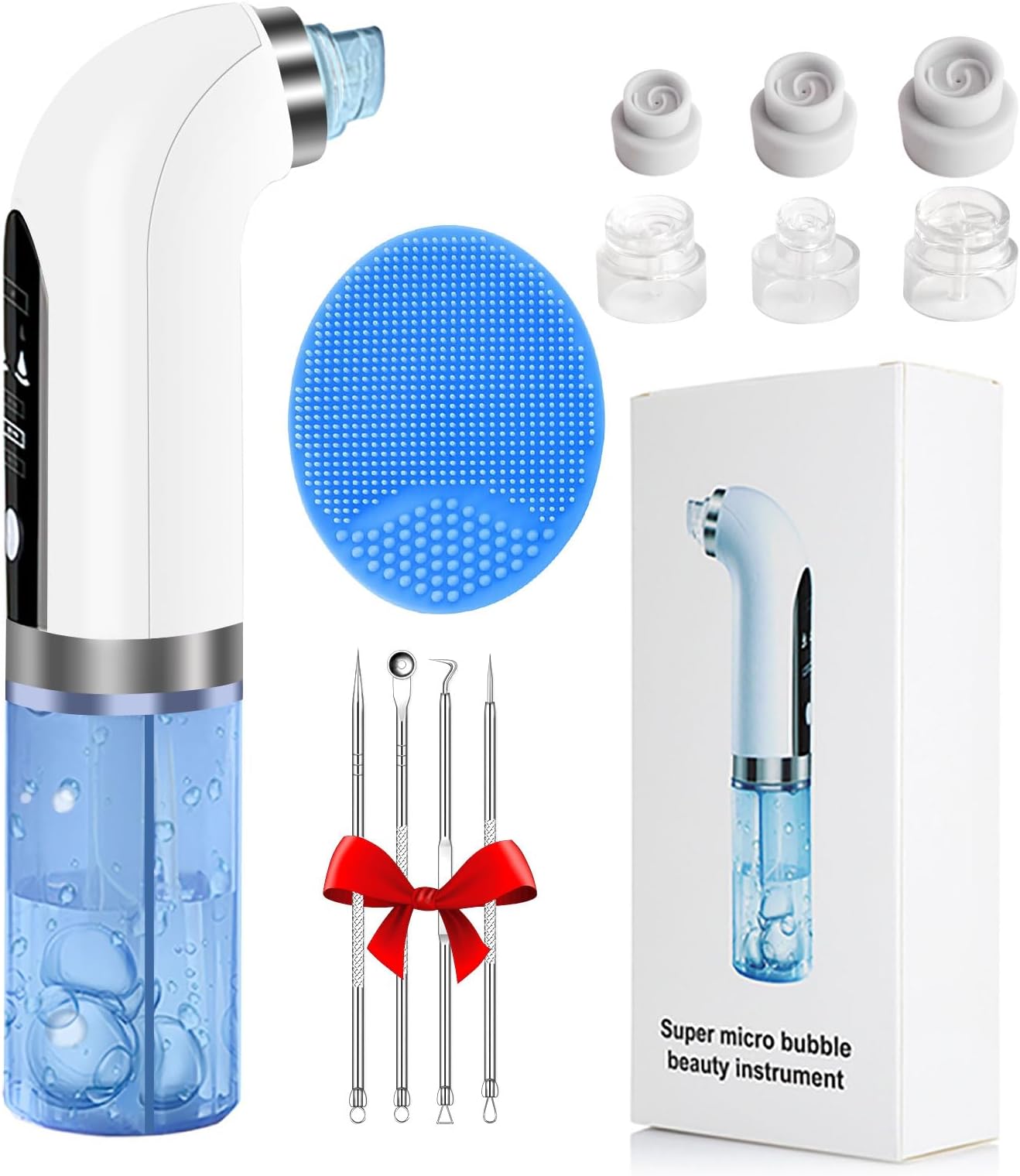 Blackhead Remover Pore Vacuum Micro Bubble Pore Cleansing Machine Pimple Extractor Tools with 6 Suction Heads,3 Gears Adjustable Beauty Device