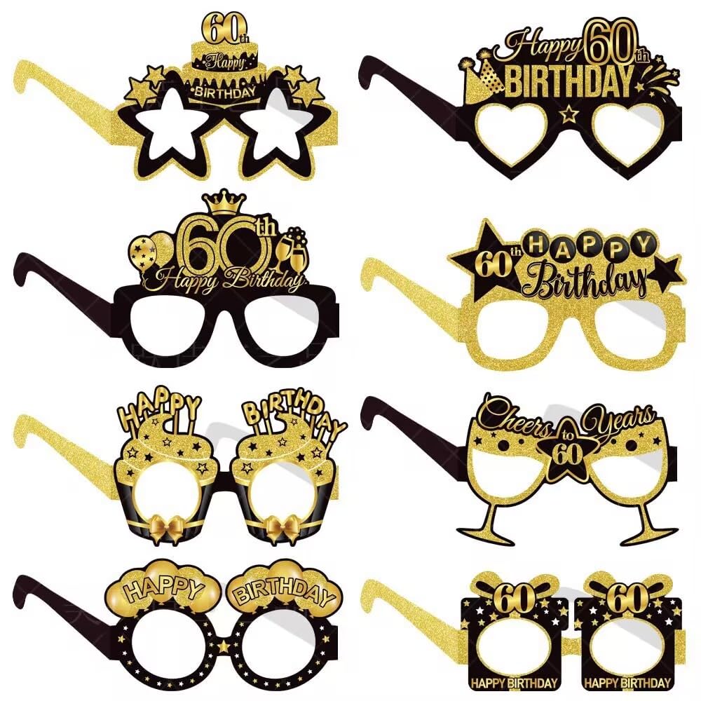 60th Birthday Glasses,8PCS 60th Birthday Party Glasses, Funny Happy Birthday Photo Booth Props for Men Women Cheers to 60 Years โ image 1