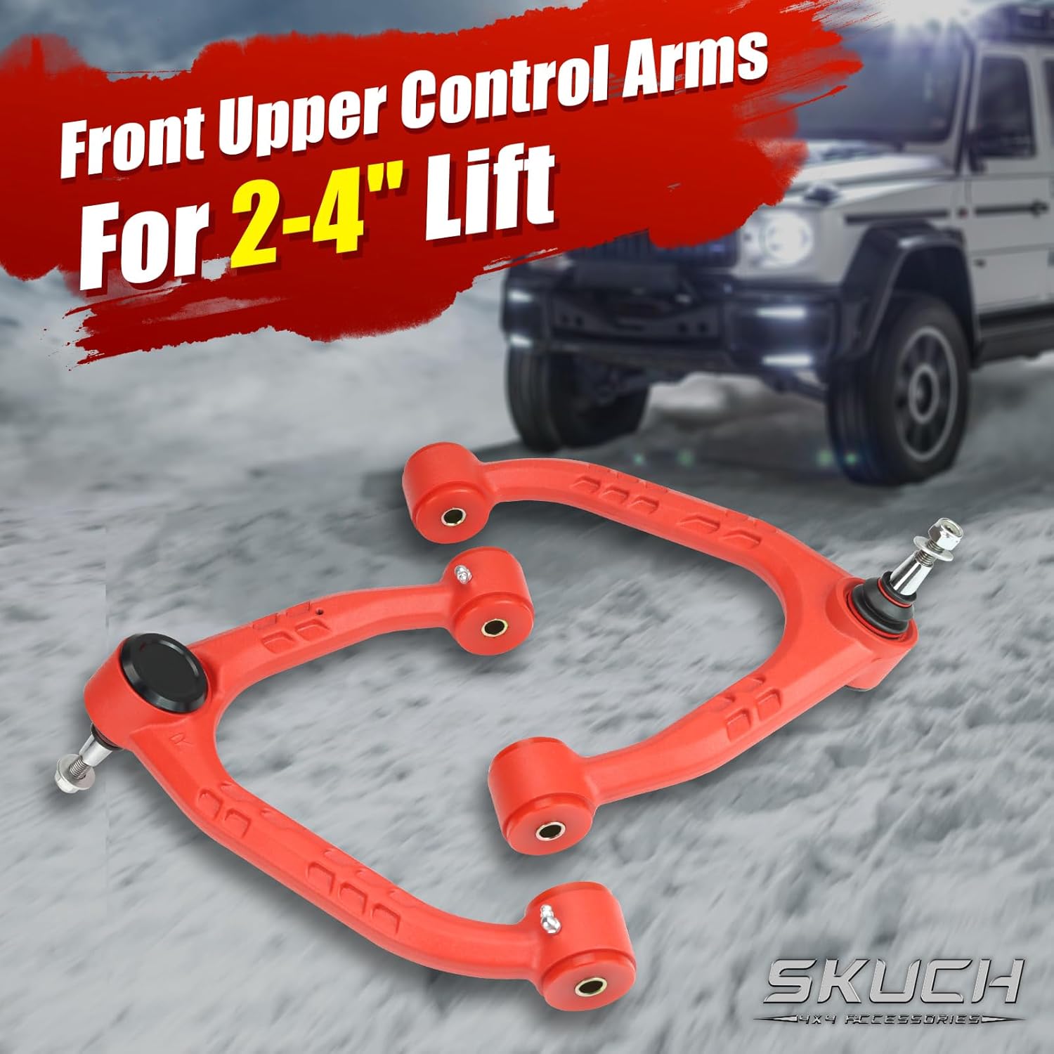 2-4'' Lift Aluminum Upper Control Arms for 2014-2018 Chevy Silverado GMC Sierra 1500, 2015-2018 Chevy Tahoe, Suburban 1500, GMC Yukon, Yukon XL, Greasable Ball Joints - Wrinkle Red