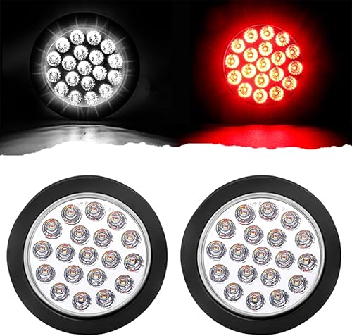 Luces traseras LED redondas de 4 pulgadas, 19 luces traseras LED rojasblancas, luces traseras de freno y giro, con ojales de goma y cables de 3