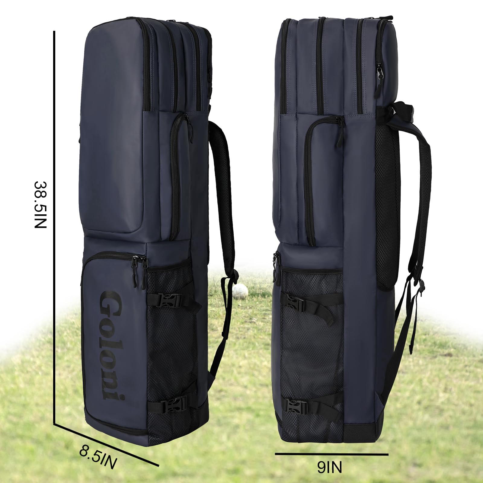 Goloni Feldhockey-Tasche aus Leder mit 4 Schlägern, Rucksack mit unabhängiger Schuhtasche und mehreren Taschen, passend für alle Feldhockey-Ausrüstung