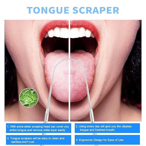 Miniatura 5 de JianQiao Rascador de lengua para adultos paquete de 2  1 limpiador de lengua de acero inoxidable quirúrgico cepillo de lengua para niños herramienta