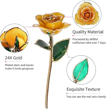 Gold Dipped Rose 24k Yellow Rose, Long Stem Gold Plated Real Rose with Base, Romantic Gifts for Valentine's Day and Anniversary