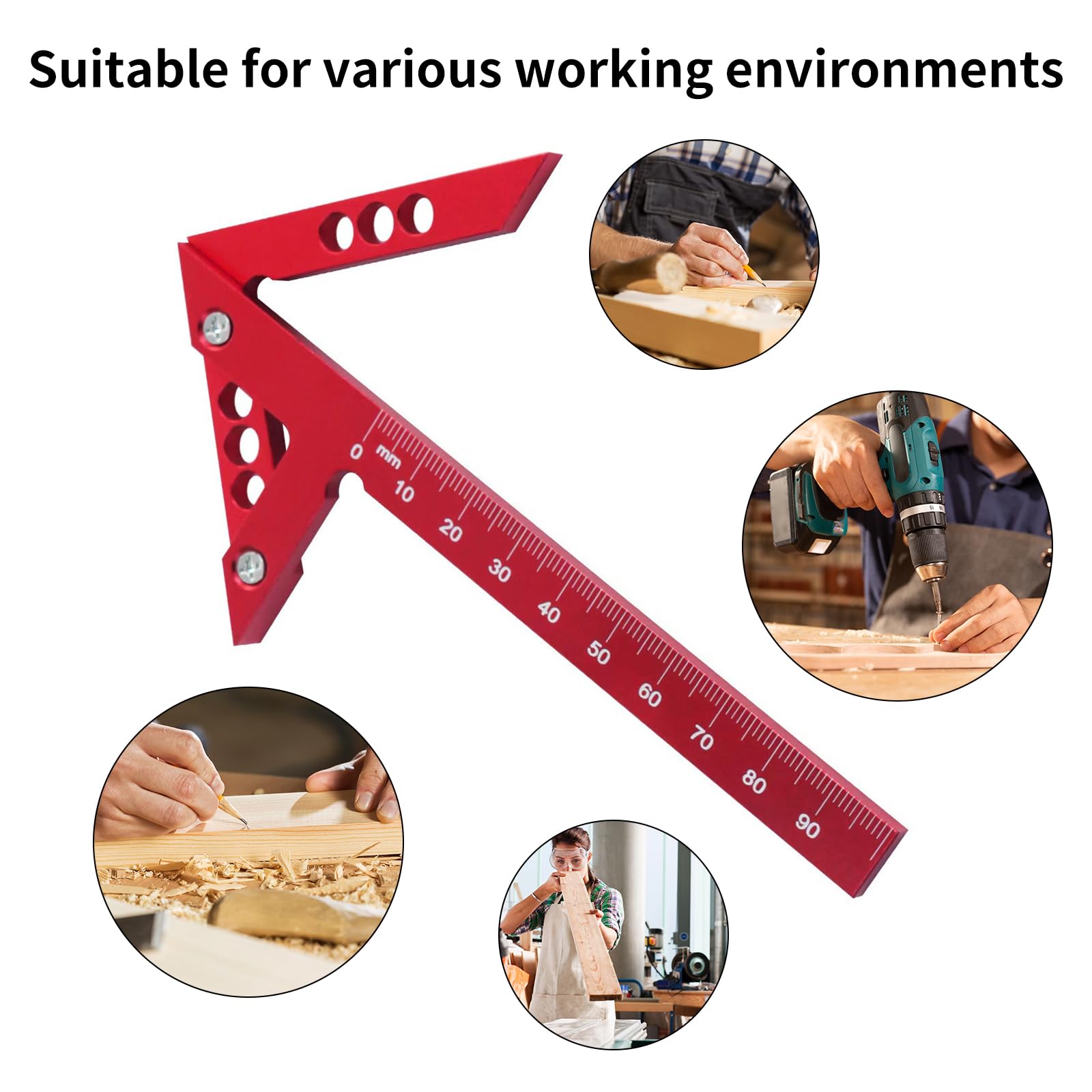 WhaleO Mittenfinder Metall Zentrierwinkel Create 100 MM 45° 90° Zentrumsfinder Zimmermannslineal Linienlineal aus Aluminiumlegierung, Mittenfinder mit Zimmermannsbleistifte und Bleistiftspitzer