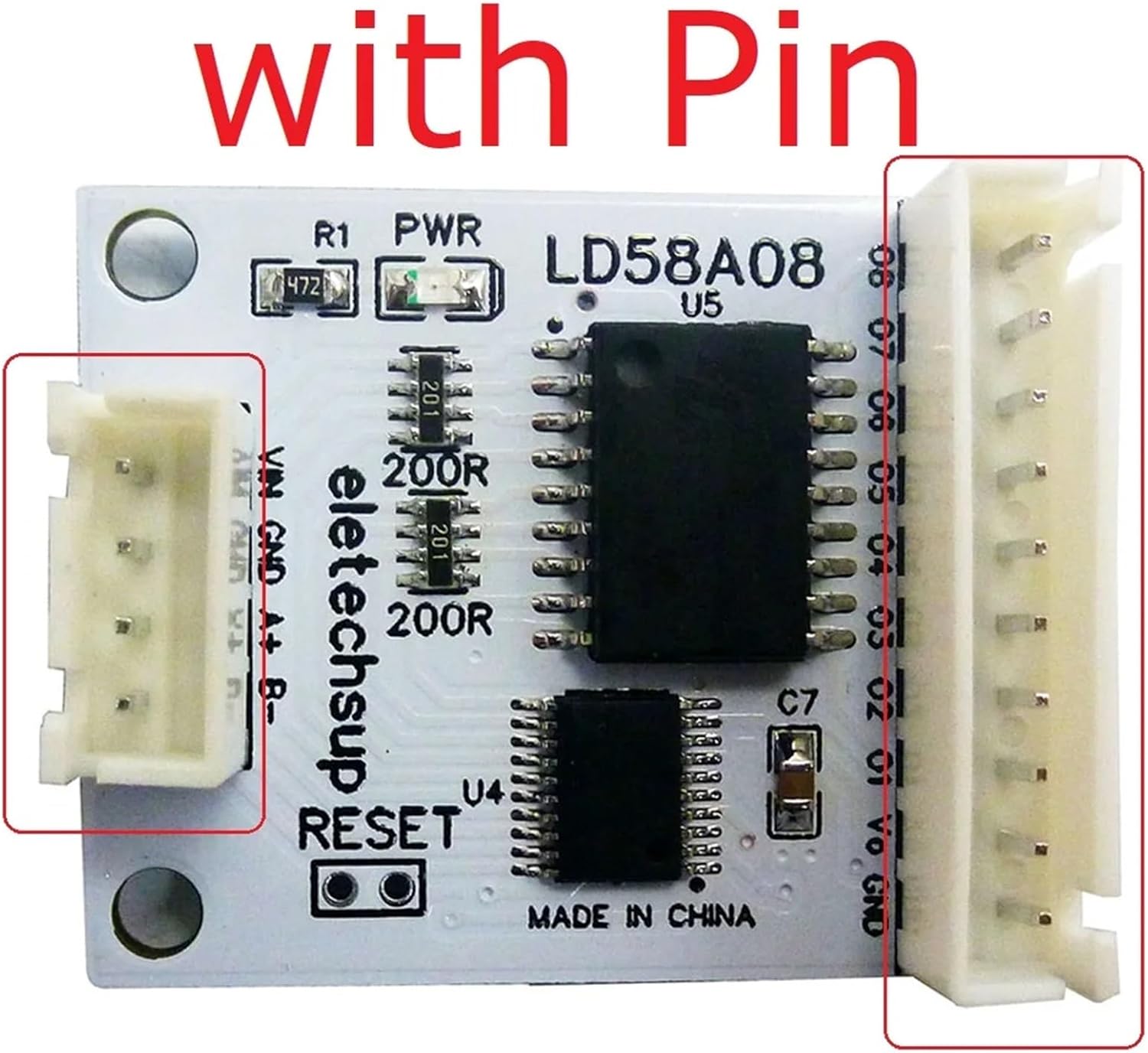 Wiring diagram for controlling DC 12V/24V multilayer signal lights using the LD58A08 module.