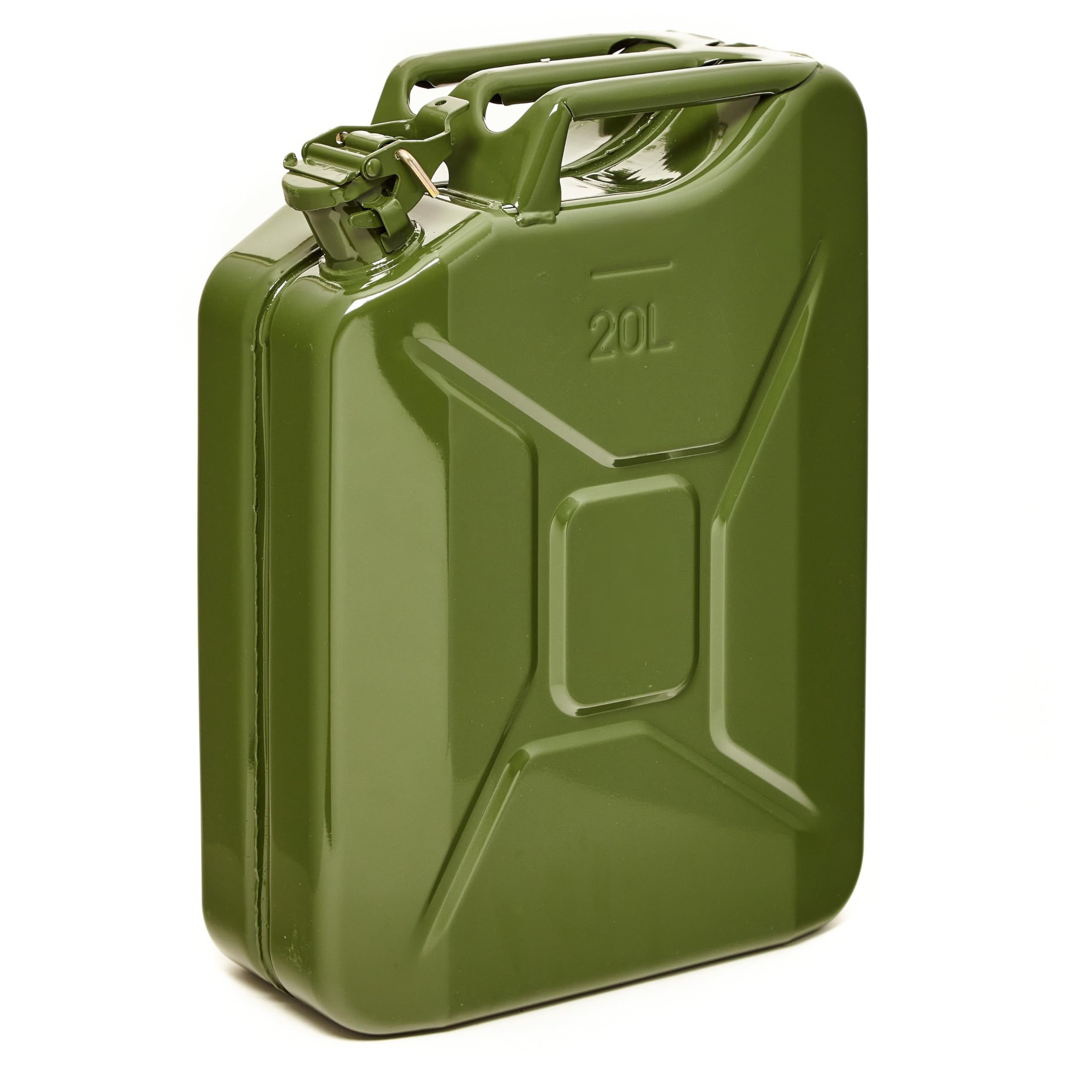 BW Benzinkanister Metall 20 Liter Kraftstoffkanister Olivgrün RAL 6003 TÜV-geprüft UN-Zulassung 0,9mm Stahl DIN 7274 Benzin Diesel E10 2-Takt Made in Europe