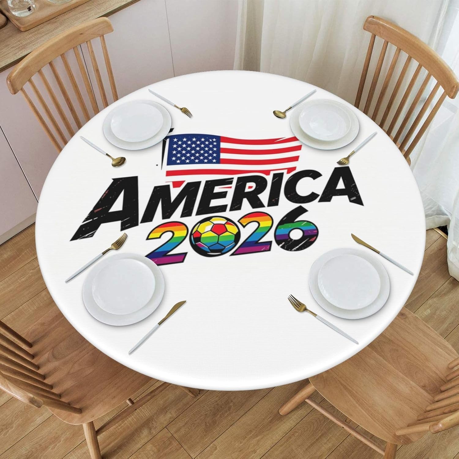 America Graphic Tablecloth for Football Party, Soccer Cup 2026 Match Table Cover Soccer Fans Table Cloths,America Flag TableCover