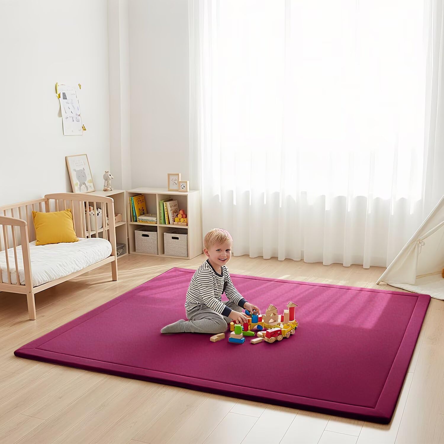 Alfombra para Niños Antideslizante Mejorada, Alfombras Gruesa de 3CM para Habitación Infantil, Alfombra de Gateo Suave Ideal para Bebés (Rojo, 140 * 200CM)
