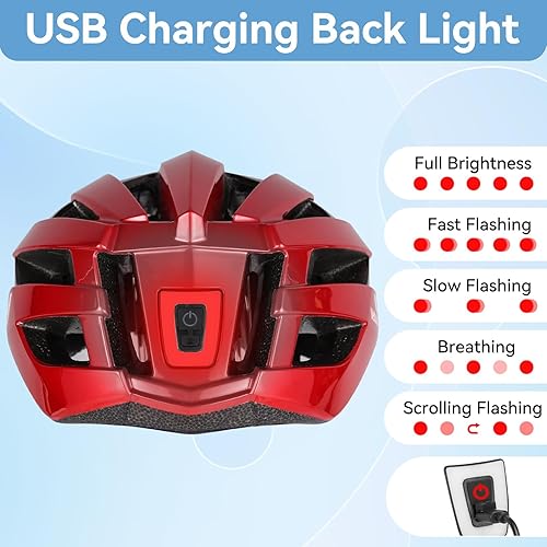 Miniatura 6 de Casco de bicicleta con luz LED para adultos, casco ligero de bicicleta de carretera de montaña para mujeres, cascos de bicicleta con luz USB
