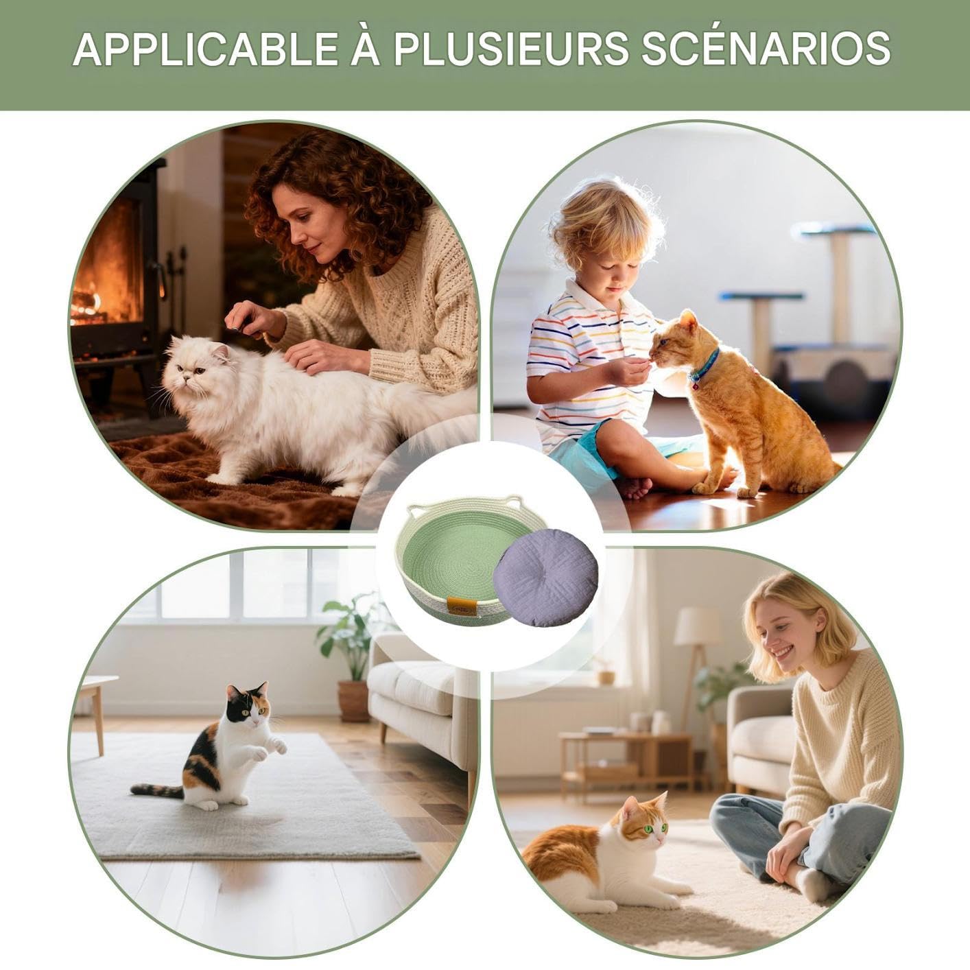 Panier Rond pour Chat Nid Tissé en Corde De Coton | Lit Et Panier Adorable Pour Chaton Et Chat Pour Chaton Lapin Petit Chien Jouet Stockage De Snack Intérieur Chambre Salon