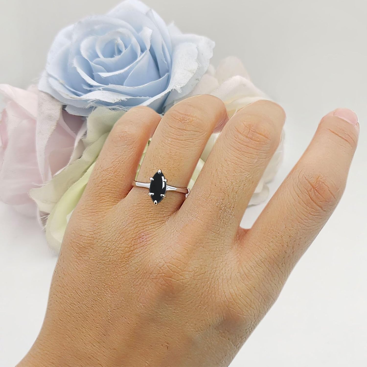 Marquise Shape 5X10 Natural Black Onyx Solitaire Ring Vintage Style Wedding Engagement Ring Solid 925 Sterling Silver