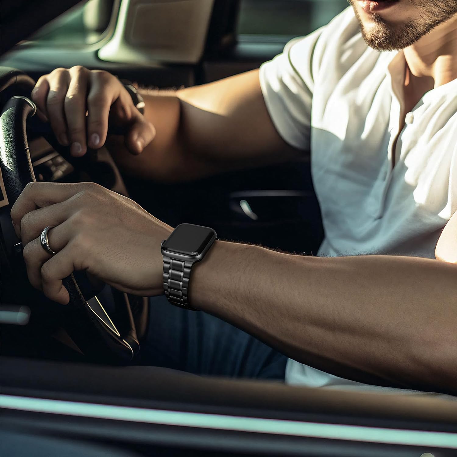 HITZEE Metal Bands Compatible with Apple Watch Band 42mm 41mm 40mm 38mm, Stainless Steel Replacement Men/Women Band Strap Compatible for iWatch SE3 2 1 Series 11 10 9 8 7 6 5 4-1, Black - Image 7