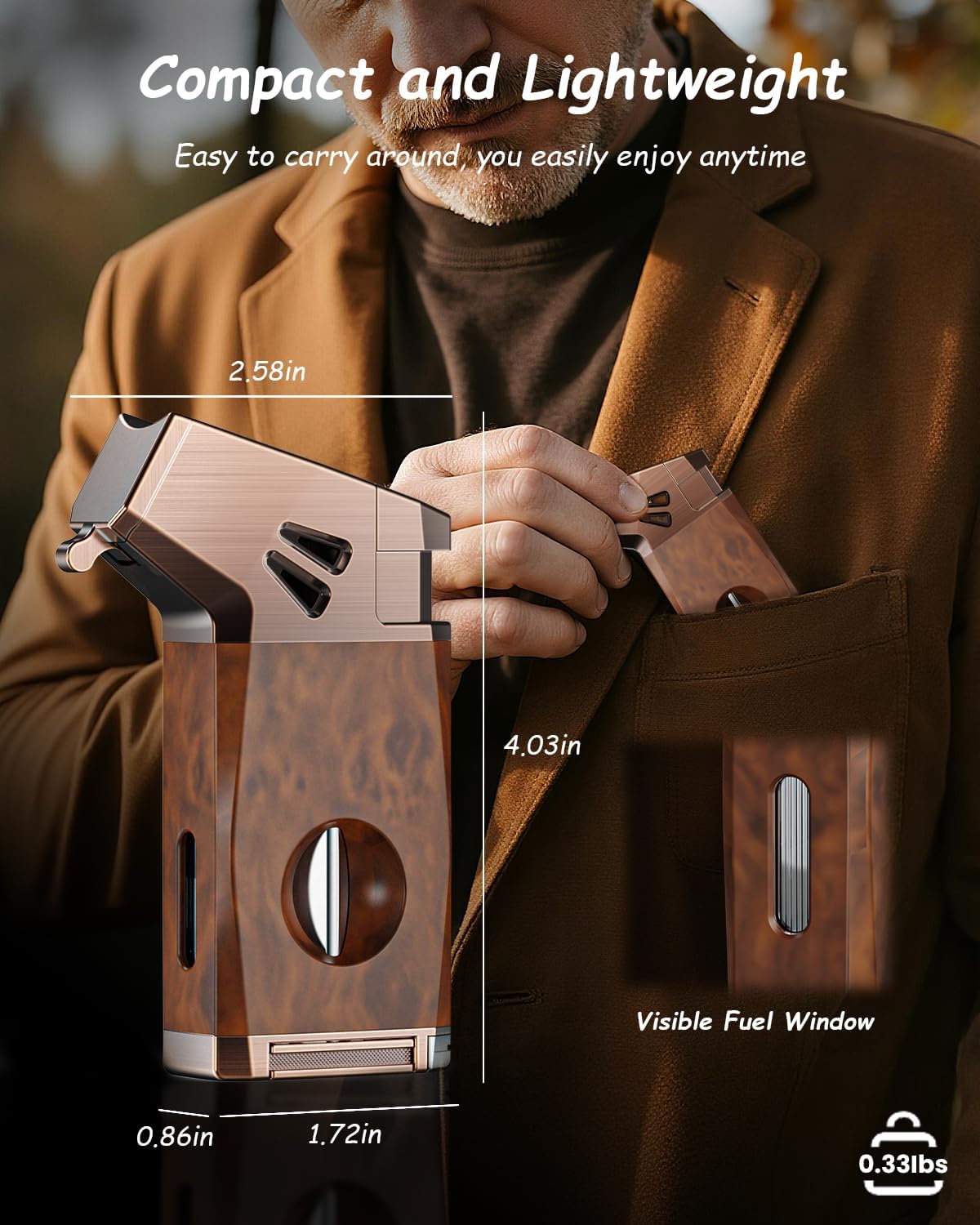 All-in-One Torch Lighter with Built-in Cutter, Holder, and Draw Enhancer Tool, Windproof Jet Flame, Refillable Butane Torch Lighters, Multifunctional Accessories Gift for Men, Lighters for Candle
