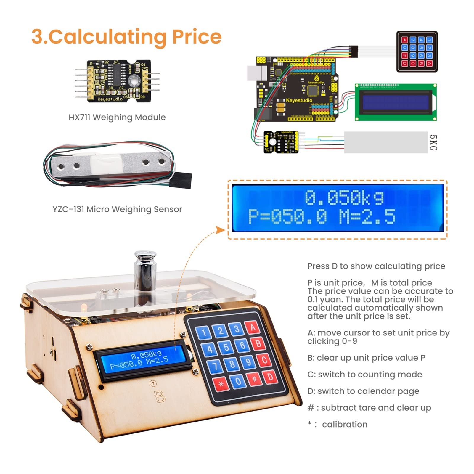 Kit di avviamento elettronico con sensore peso cellulare Fai da te modulo 5kg. Conteggio,Alta efficienza