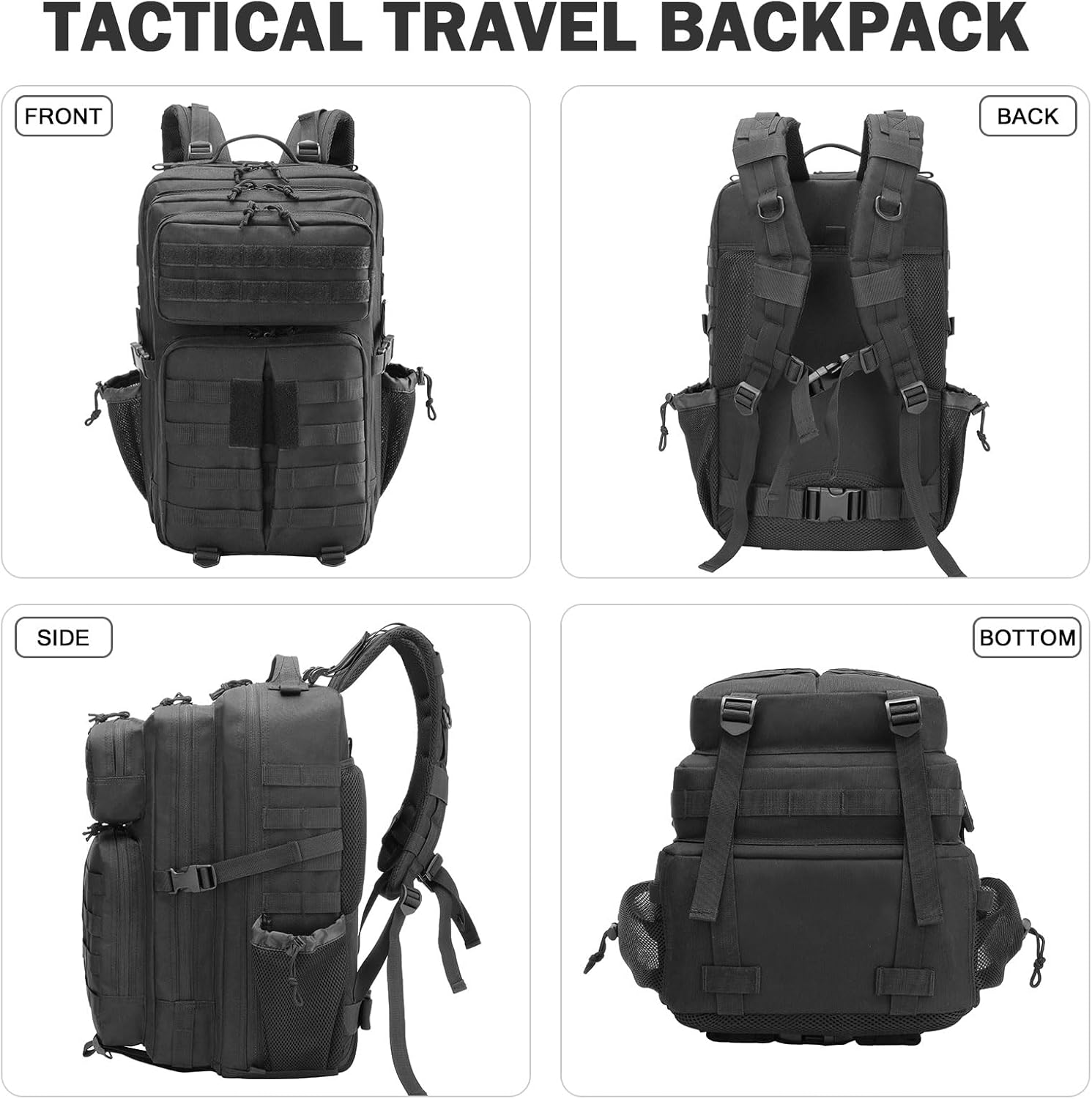 MINGPINHUIUS Military Tactical Hiking Backpacks: 45L Assault Rucksack MOLLE Daypack for Men and Women for Outdoor Treeking Camping (Black)