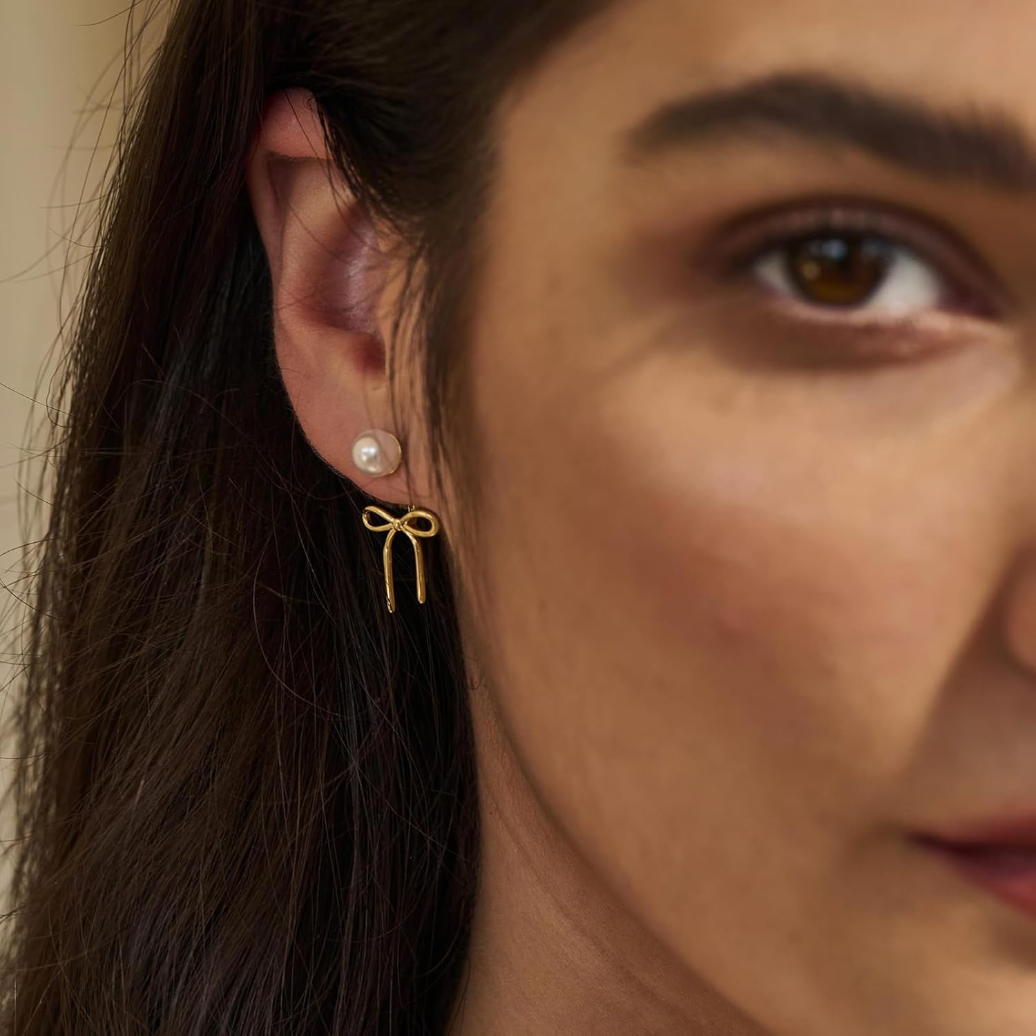 Pearl Bow Earrings for Women, Trendy Gold Bowknot Stud Earrings, Cute Dangle Drop Jewelry, Wedding, Party, Daily Accessories, Coquette Gifts for Women - Image 3