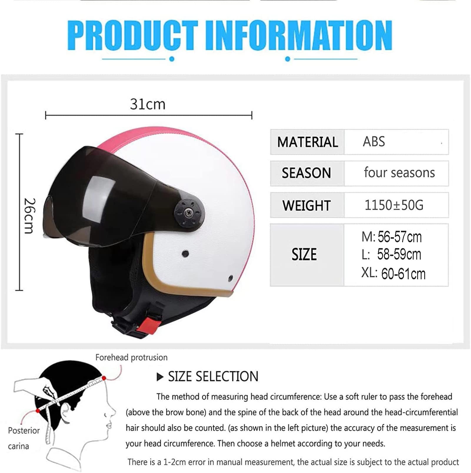 Classique Retro Casques Moto, ECE Homologué Demi-Casque Jet,Casque en Cuir Vintage Casque Mobylette avec Visière, pour Scooter Racing Femmes Hommes