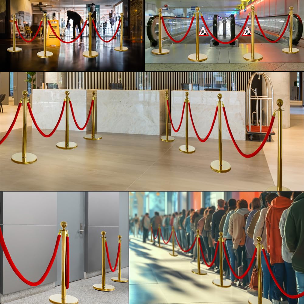 4 części Queue Bariera Bariera Kontrola Miejsca Stoisko Bezpieczeństwo Liny Pasy Czerwone Złote V2Aox