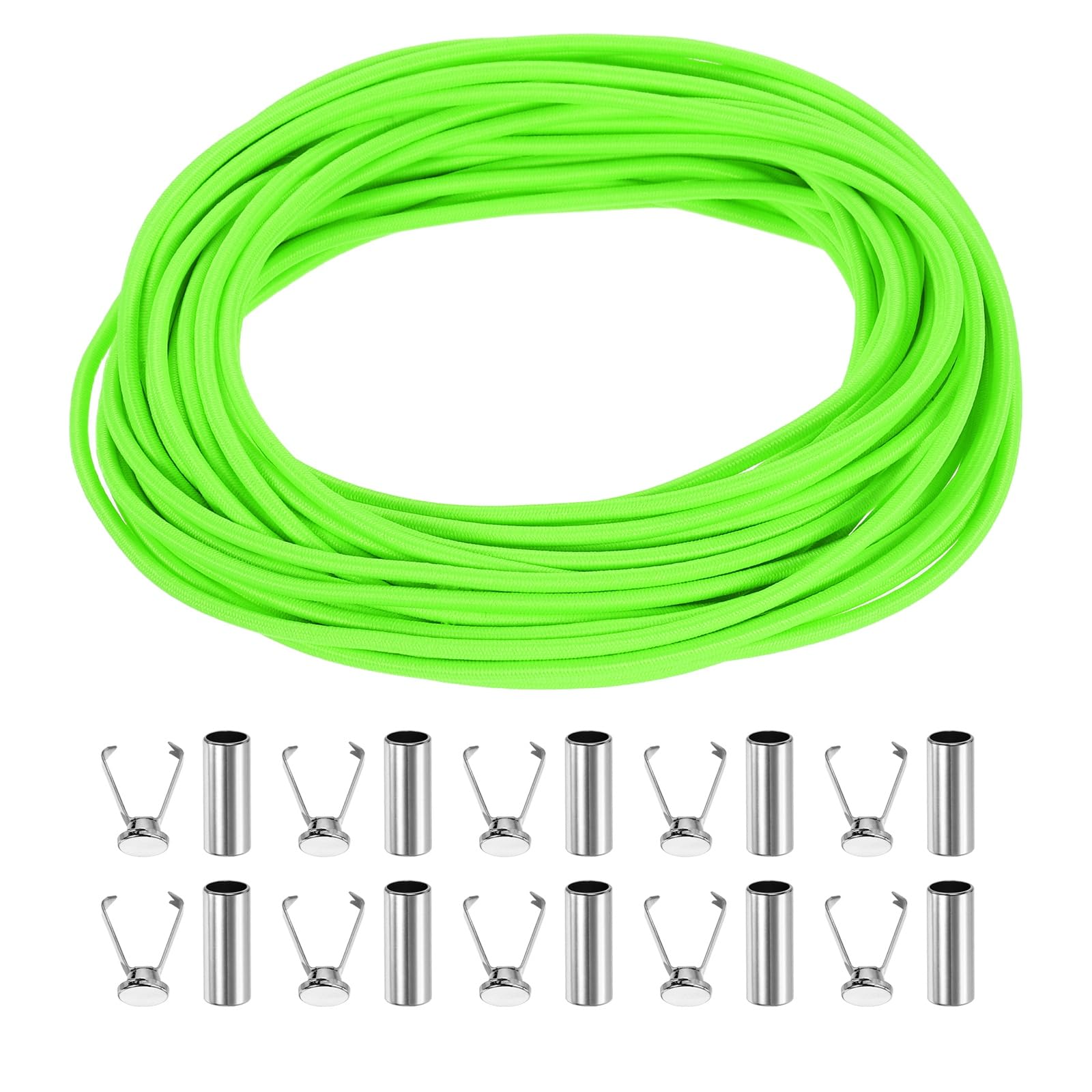 sourcing map Elastic Band Cord, 1/8 Inch x 98 ft Colored Round Elastic String with Cord End Caps, Polyester Stretch Beading Elastic Cord for Drawstring, Bracelets, Sewing, Notebook, Light Green