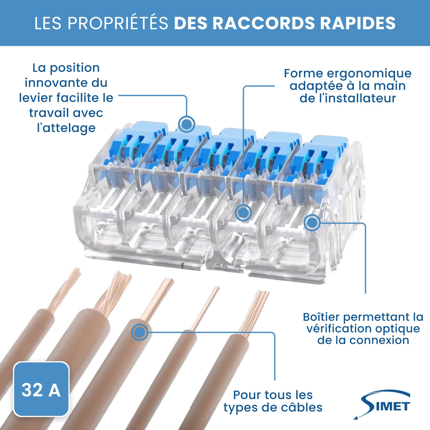 SIMET Set 240 connecteurs rapides à levier | bornes à levier 0,2–4 mm² | pour câble universel | levier de verrouillage