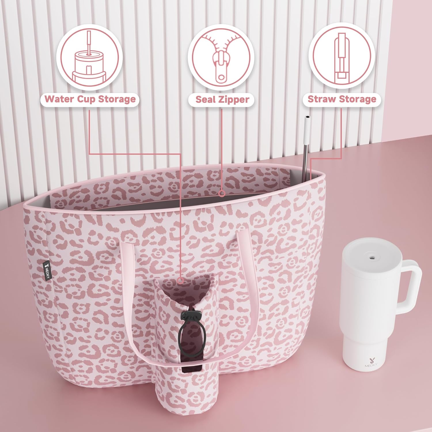 Meoky 15 L Womens Tote Bag: Utility Tote Bag with Zipper for 40 oz Tumbler with Handle