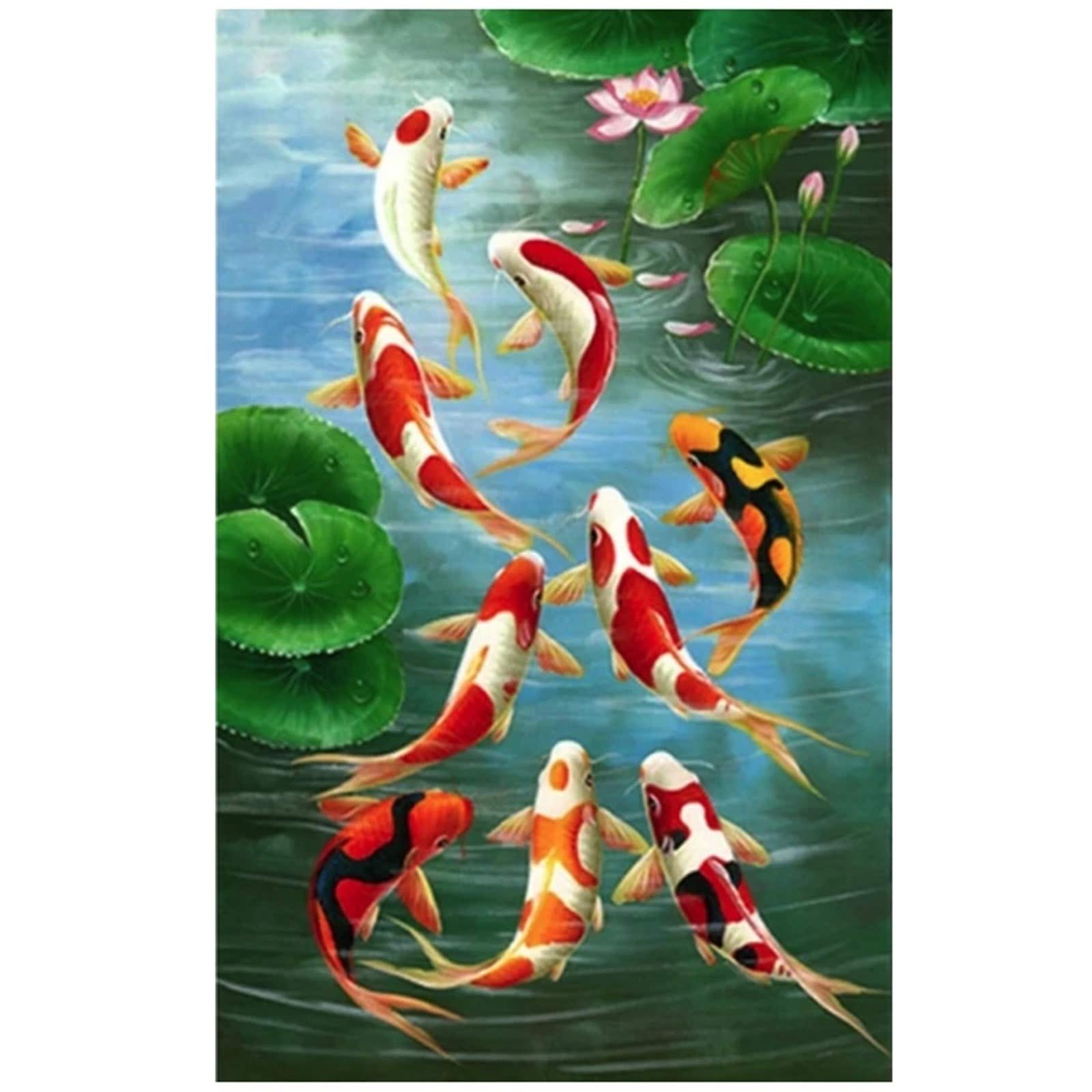 Broderie diamant poisson grand format pour illuminer les murs de votre salon moderne 70x200cm