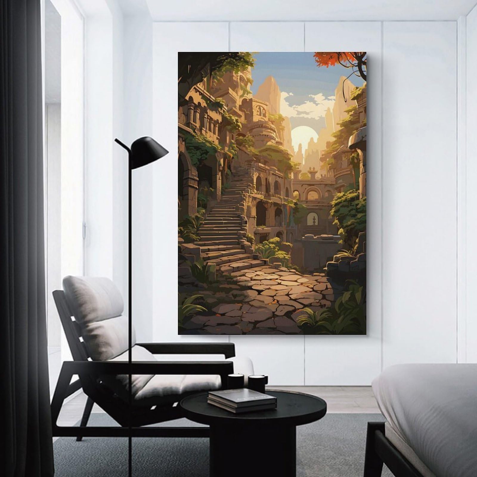 Junmoney Ancient Temple Canvas Wall Decor, 12x18inch(30x45cm), for Gallery Wall Decor And Room Displays, Wall Decor Suited to Curated Displays