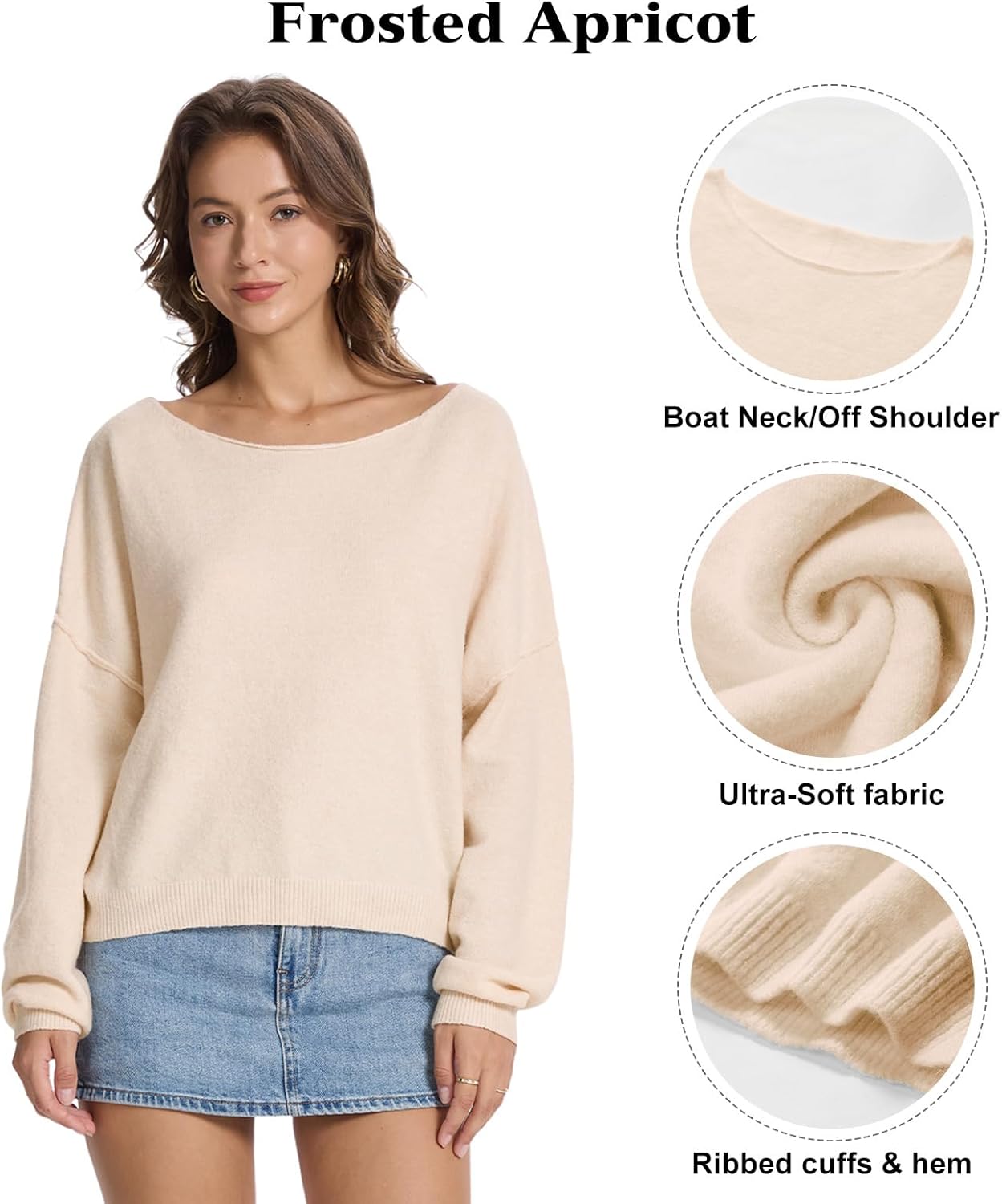 FAlABLE Women's Sweater Off Shoulder & Boat Neck Oversized Long Sleeve Pullover Cozy Knit Fall Winter Casual Tops - Image 3