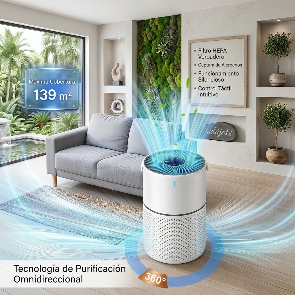 Marvics Air Purifiers Purificador de Aire Silencioso con Filtracion de Tres Capas 360 Grados Iones Negativos para Habitacion y Salon (White/Dark Grey Heather)
