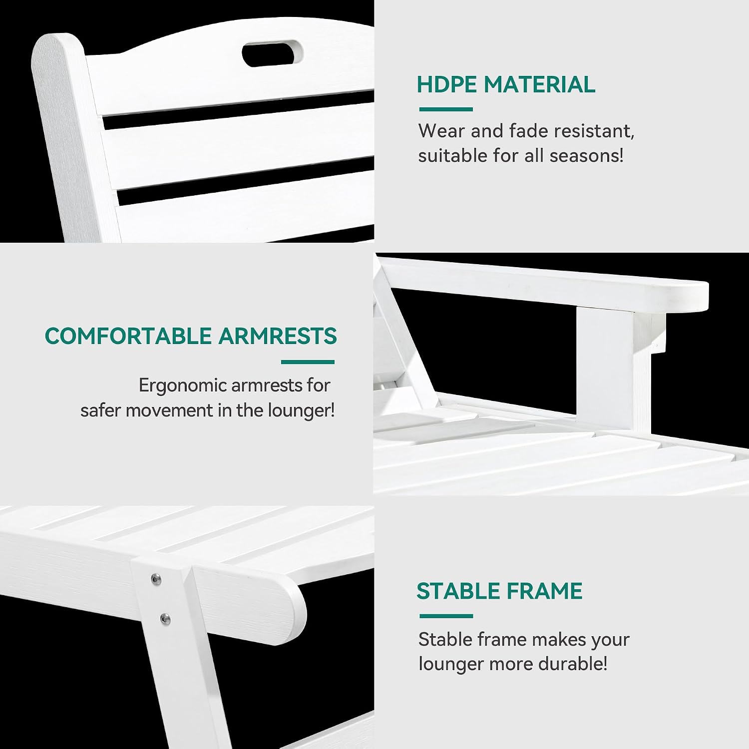 YITAHOME Patio Chaise Lounge Set, Outdoor Lounge Chair w/ 5-Position Adjustable Backrest, Wide Armrests, Pool Chaise for Backyard Deck Poolside - White