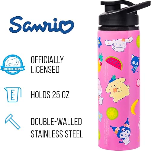 Miniatura 2 de Silver Buffalo Sanrio Hello Kitty and Friends Tropical With Keroppi, Tuxedo Sam, Badz-Maru y Pochacco - Botella de agua de acero inoxidable, 25 onzas
