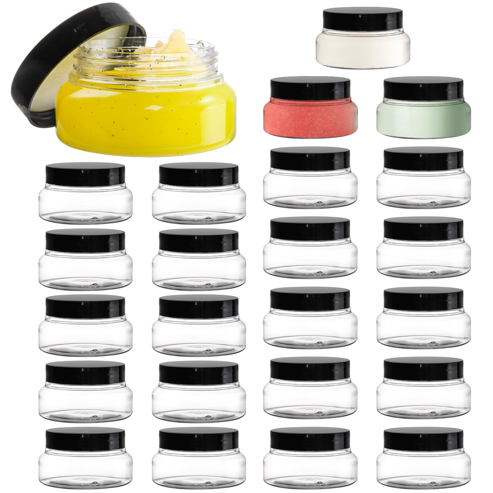 Yarlung 24 Pack 5 Oz Clear PET Plastic Jars with Lids