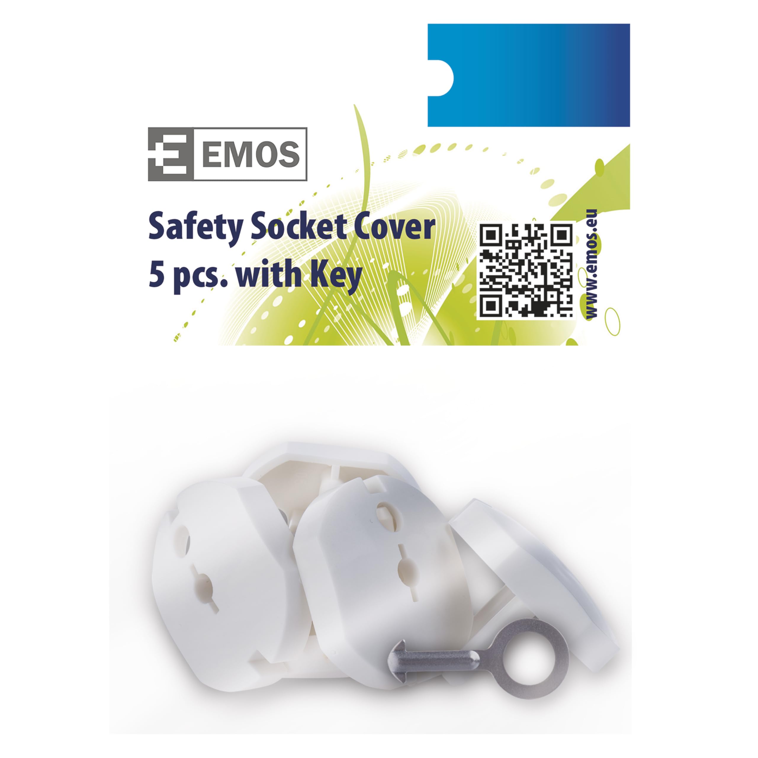 EMOS Lot de 5 cache-prises avec clé - Protection blanche - Empêche les accidents et les chocs électriques - Protection pour bébés et enfants