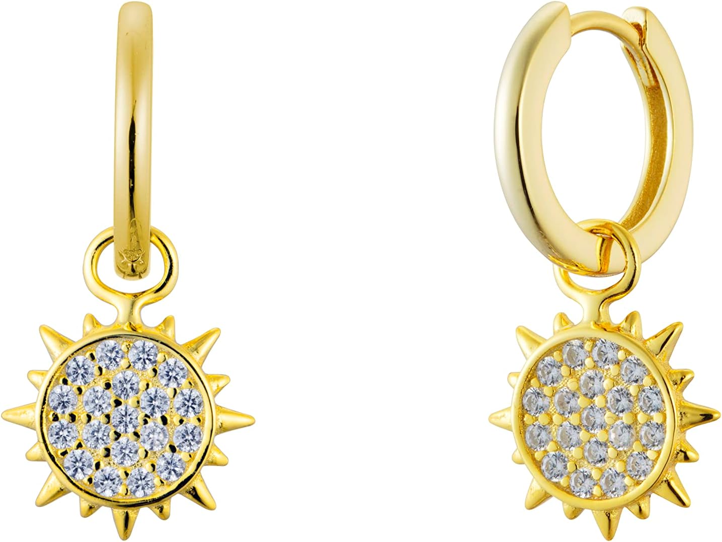 Crystal Sun Celestial Hoop Earrings in 14K Gold PVD over 925 Sterling Silver