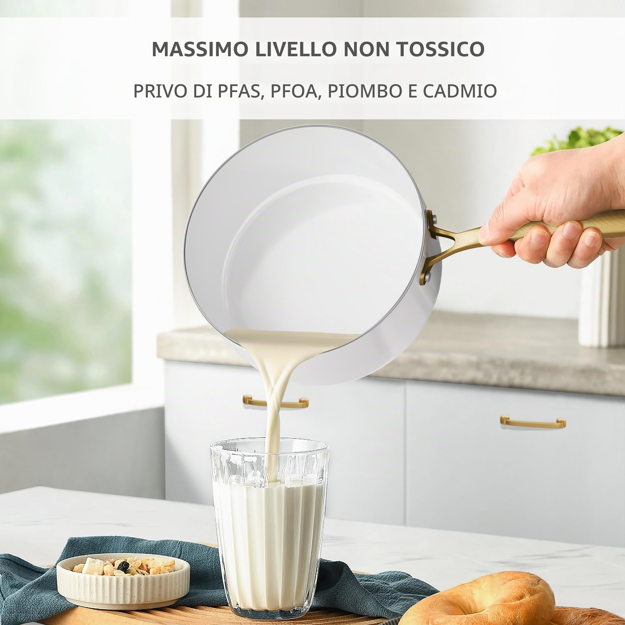 RIOVARM Induzione Set di pentole e padelle con coperchi, In ceramica Antiaderente Set di pentole con set di utensili da cucina, Set cucina essenziale Padella Pentola Padella per salse Spatole