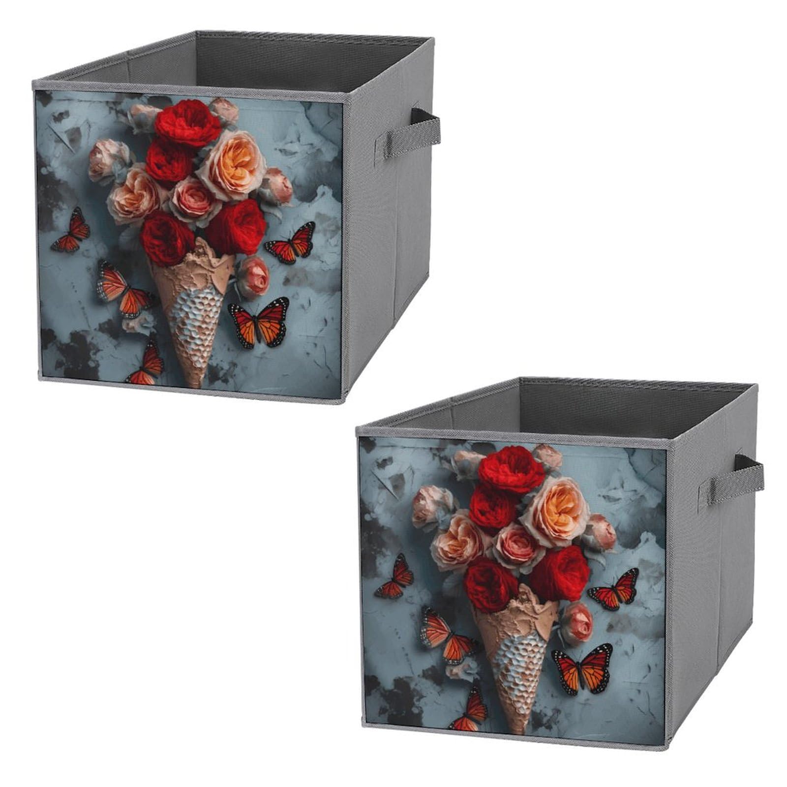 Boîte de rangement pour crème glacée style paniers pliables motif fleurs