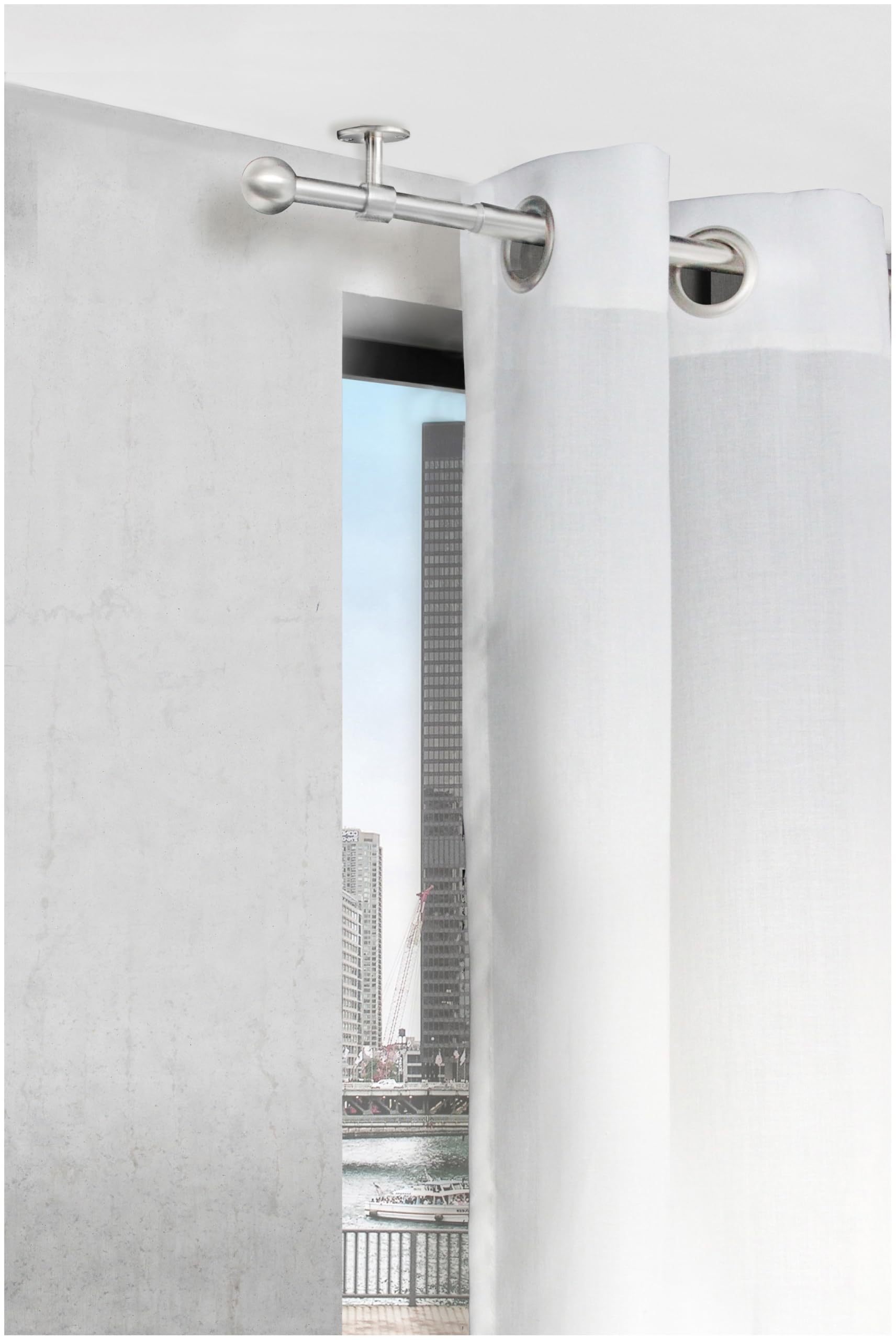 Tringle de rideau 2 en 1 | Extensible | Montage mural et au plafond | Réglable de 5-8 cm | Stable pour rideaux lourds | Ø 19 mm | Noir ou aspect acier inoxydable 210-400 cm