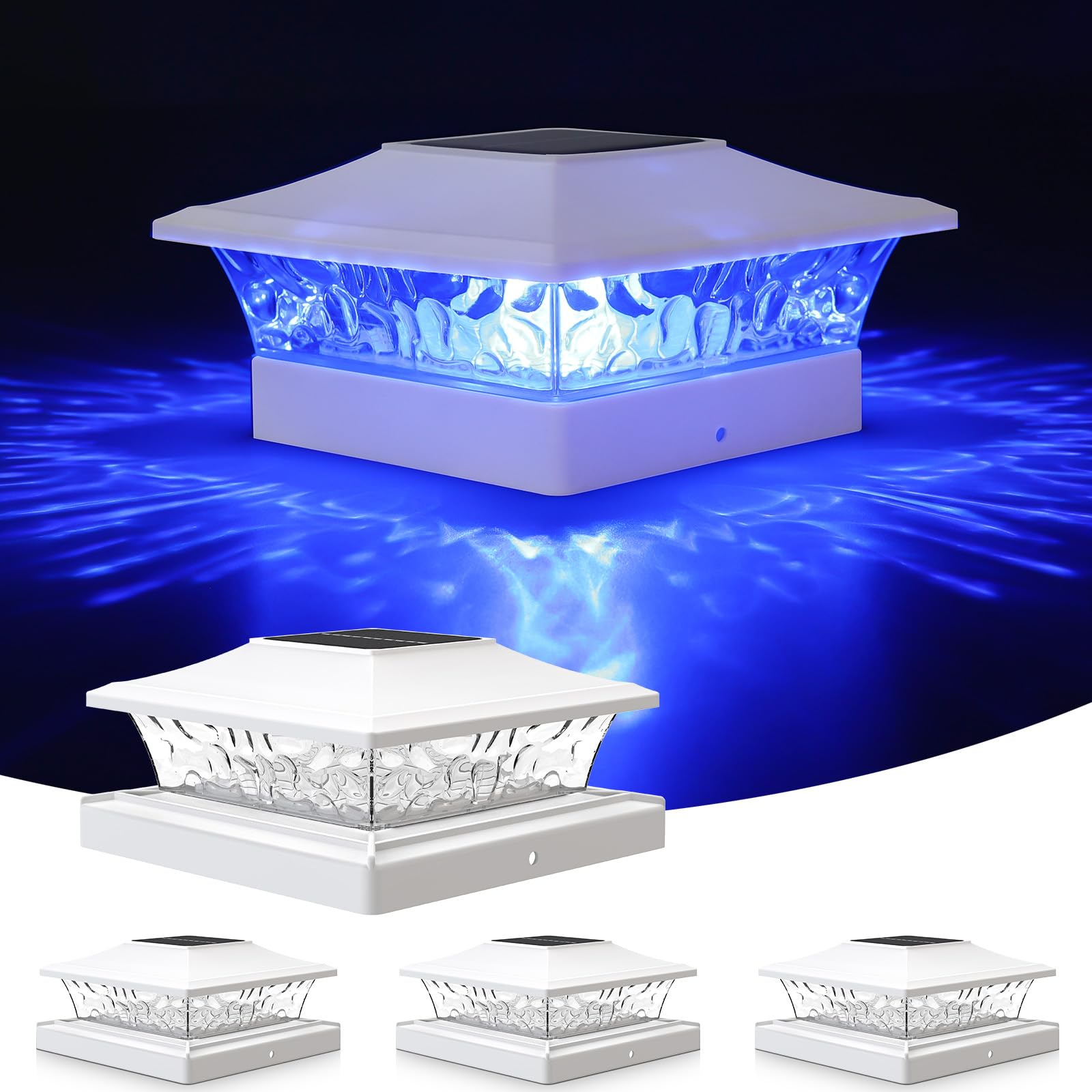 Solar Post Cap Light 4Pack White: RGB Color Changing - Fence Post Lights Solar Outdoor Waterproof for 4x4 x5 x6 WoodenVinyl Post-image-24