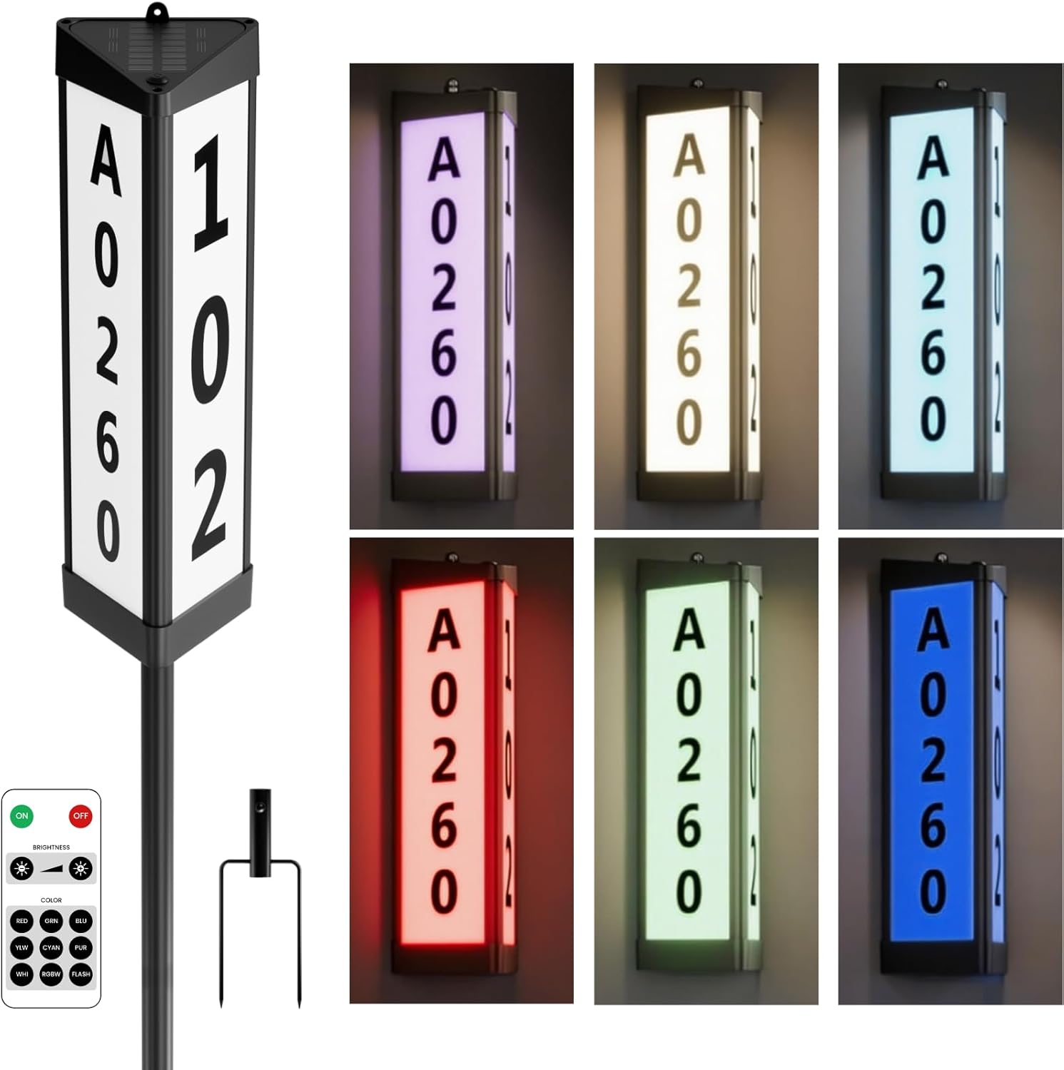 Solar Address Sign 3-Sided Glow with Auto On/Off