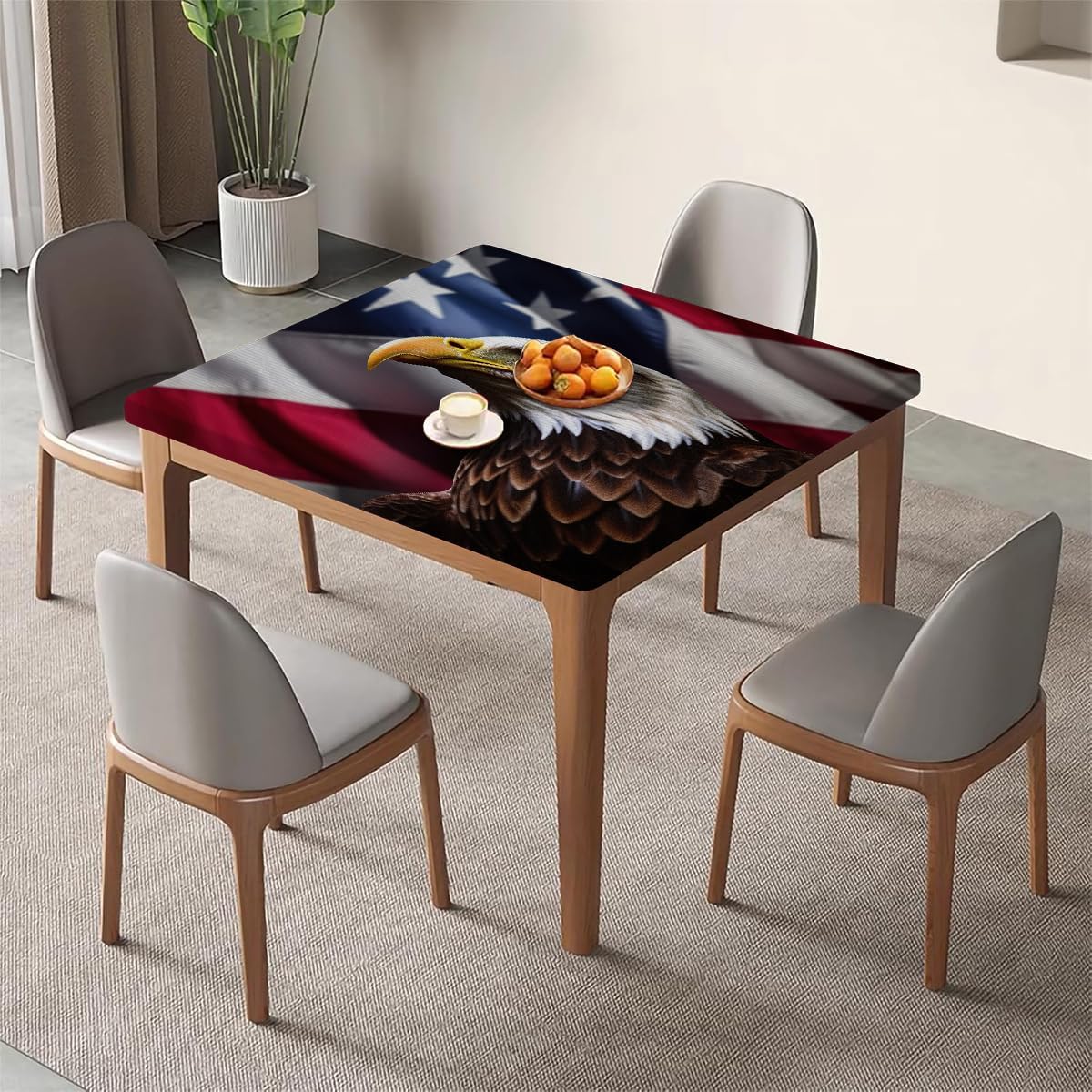 Square Fitted Tablecloth, July 4th Elastic Edge Home Decor Table Cover, Splash Proof Washable Tablecloths for Garden Patio Picnic BBQ Use, Fits 30x30 inch Square Table