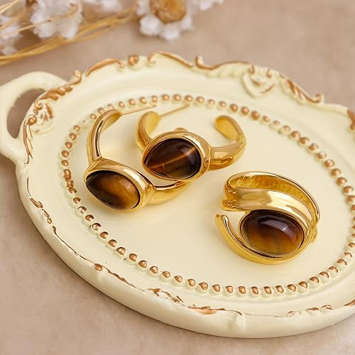 Vista 6 de Anillos de cúpula gruesos dorados para mujer, tamaño grueso exagerado, 7, ajustable, abierto, anillo de dedo abierto, regalo de joyería de moda.