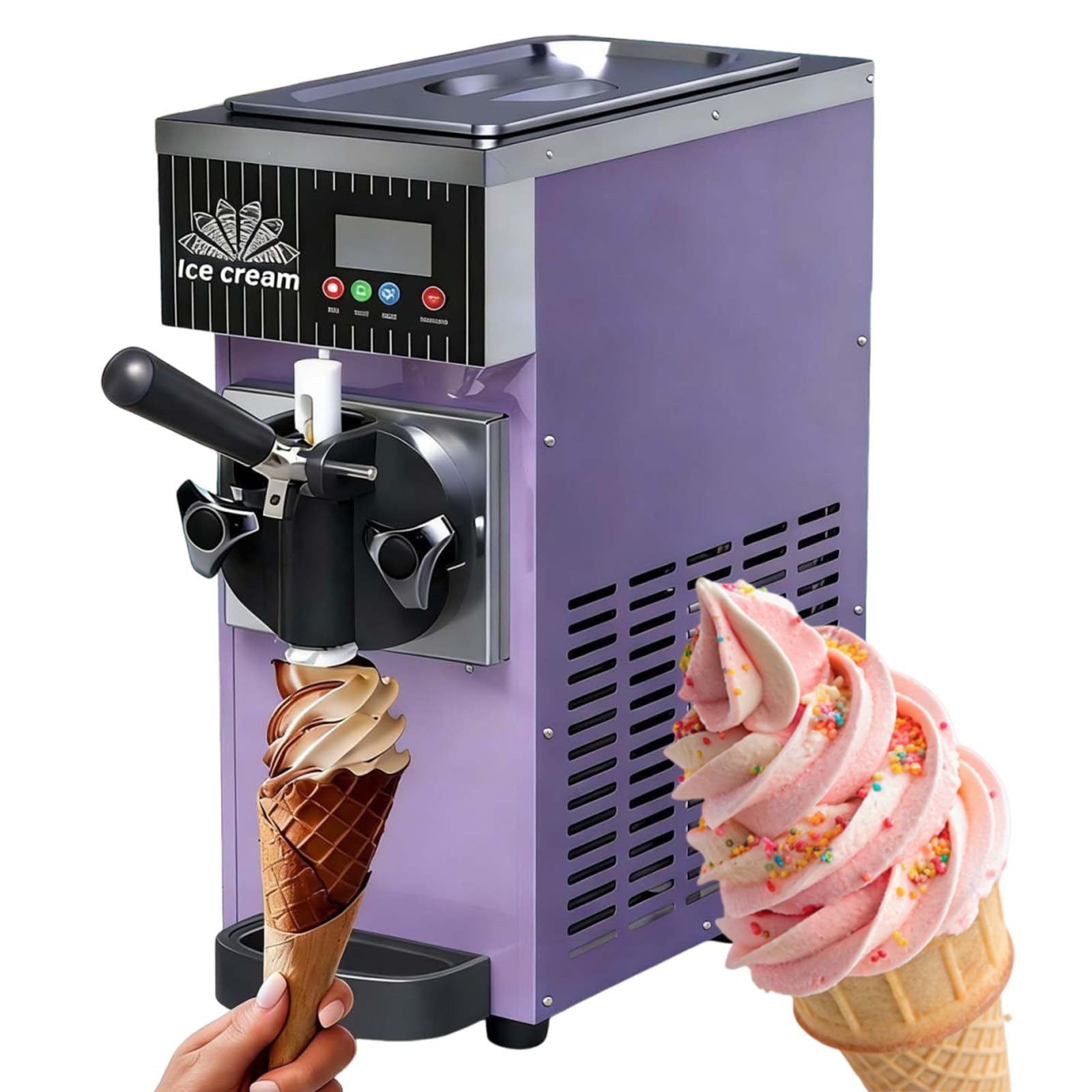 ZEEKYFOR Commercial Ice Cream Maker Single Flavor Soft Serve Ice Cream Machine with LCD Display & Auto Clean, for Beach Holiday Snack Shops 2.5L Purple