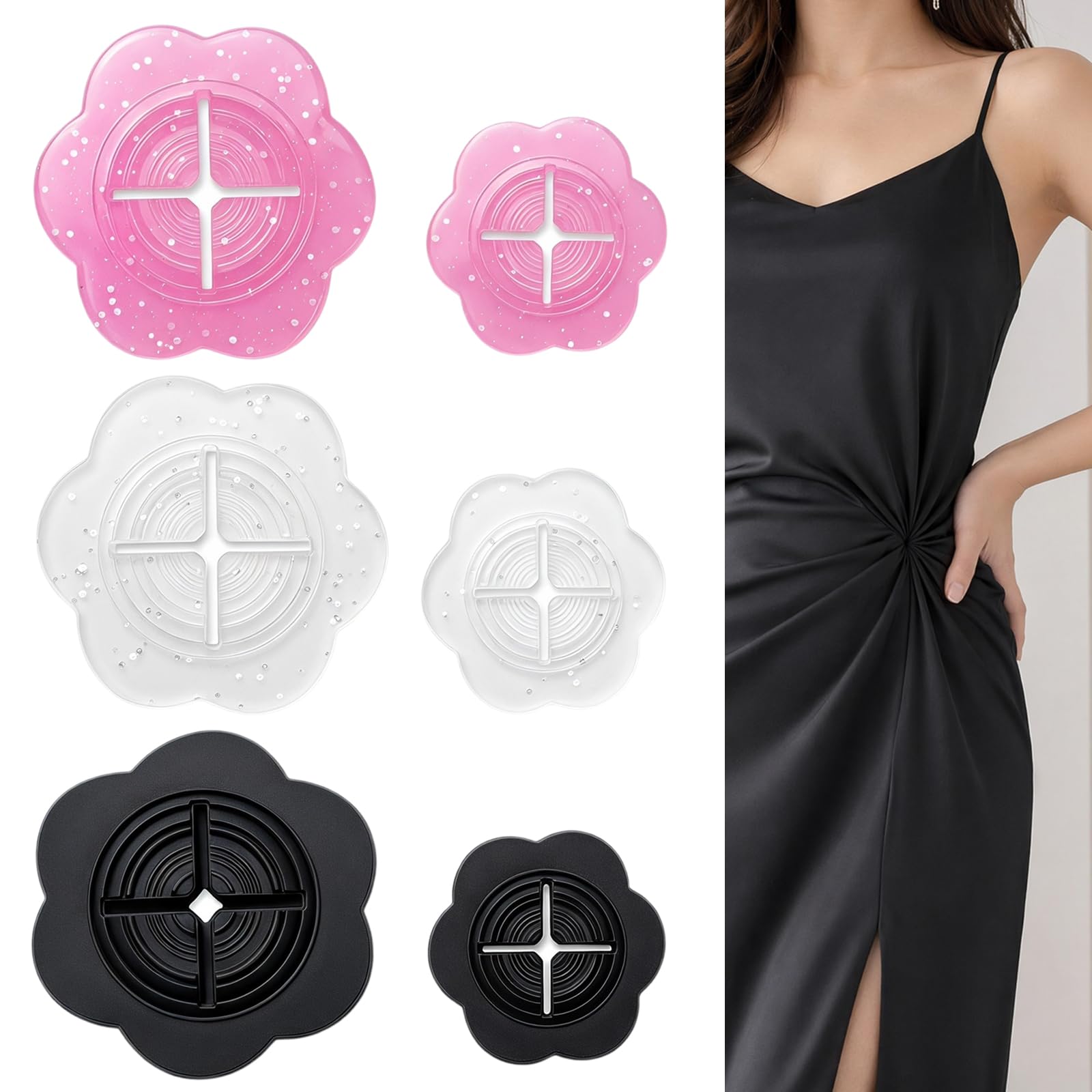 Kemay Women's Black,Pink,White 6 Pcs Cinch Clips For Clothing, Invisible Silicone Waist Cincher Clip For Dresses And Shirts, Adjustable Dress Clips Back Cinch, Fashion Clothing Clips Accessories