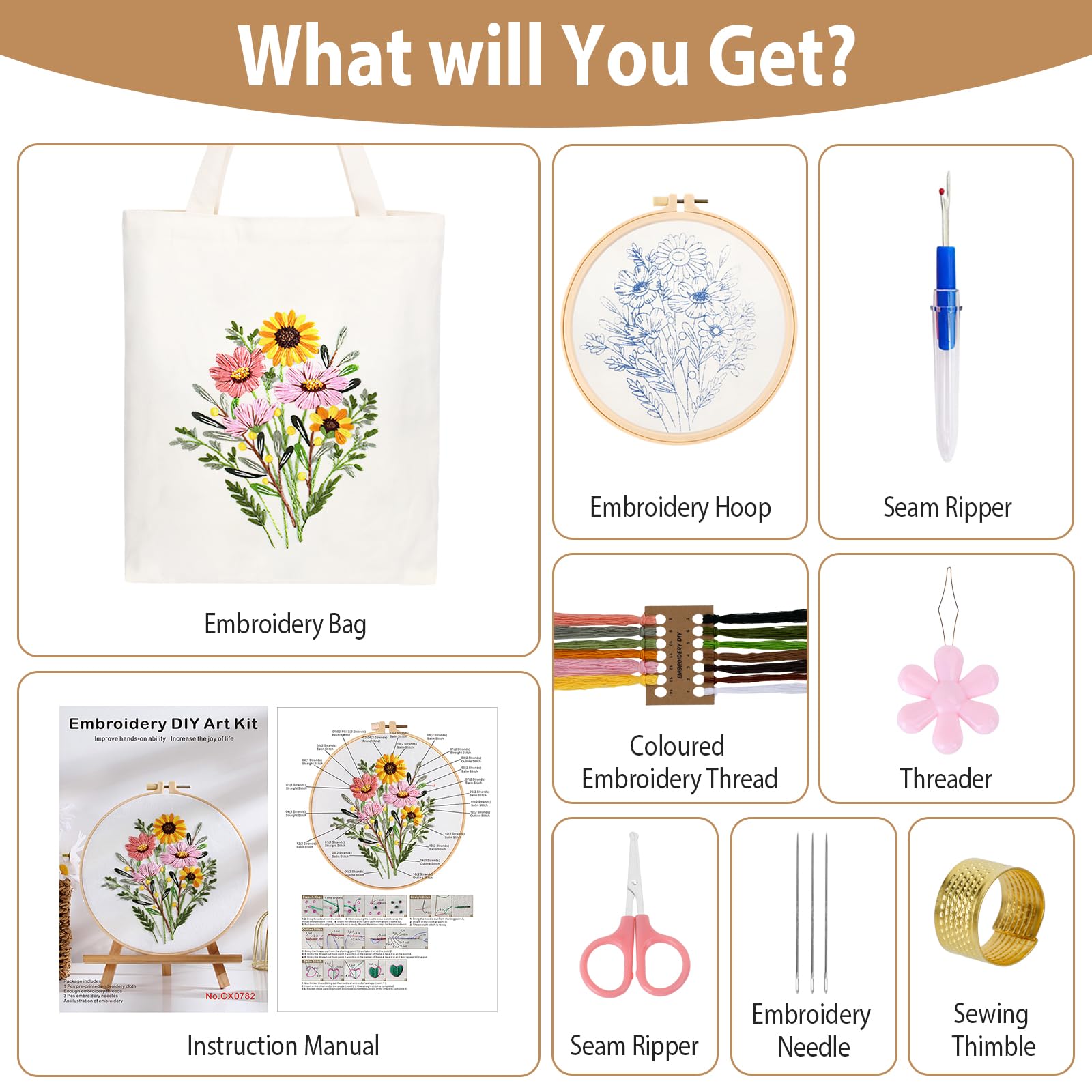 Kit de broderie de fleurs bricolage ensemble de po... - Grandado